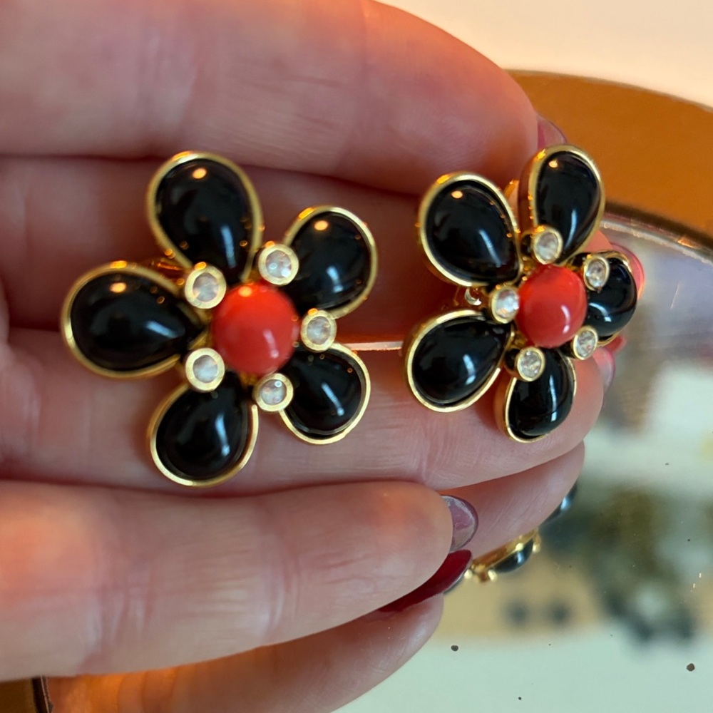 Joan Rivers Classics Collection Black and Red Floral Earrings Clip